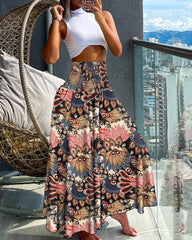 Floral Printed Waist-Controlled Wide Leg Pants