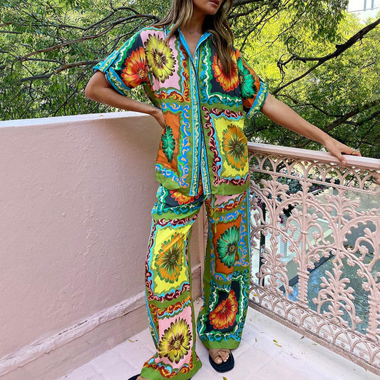 Shirt Trousers Loose Daisy Printing Suit Leisure Suit