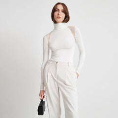 Turtleneck Long Sleeve Jumpsuit Mesh Slim Fit Patchwork Air Base Clothing