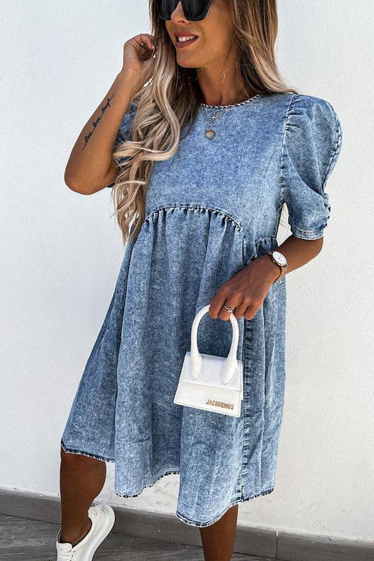 Puff Sleeve Denim Dress