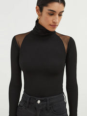 Turtleneck Long Sleeve Jumpsuit Mesh Slim Fit Patchwork Air Base Clothing