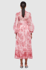 ZimmermaN Floral Lantern Sleeve Midi Dress With Belt