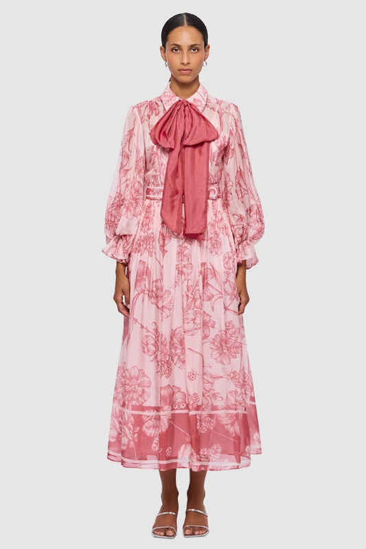 ZimmermaN Floral Lantern Sleeve Midi Dress With Belt