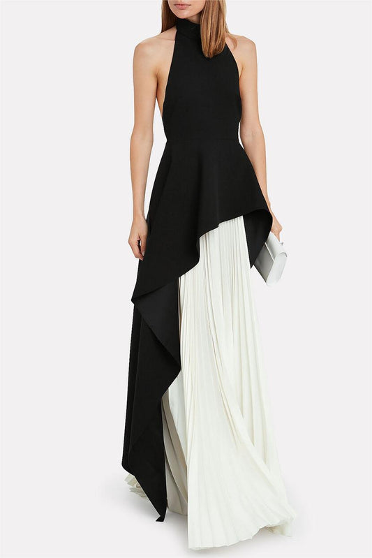 Crew Collar Sleeveless Backless Asymmetric Suit Dress