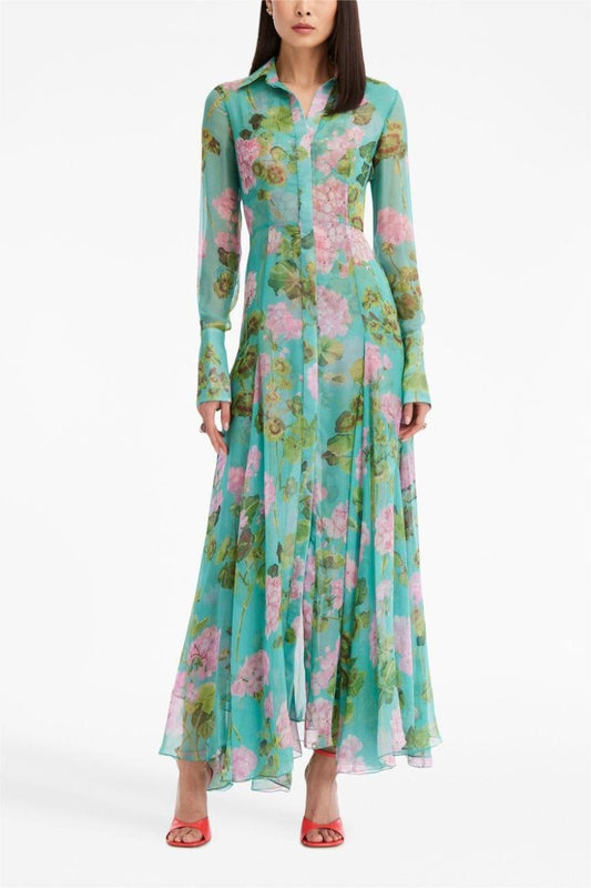 ZimmermaN Floral Lantern Sleeve Lapel Buckle Maxi Dress