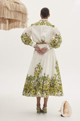 ZimmermaN Floral Lantern Sleeve Blouse ＆ High Waist Midi Skirt Set