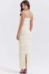 Pleated Slim Cami Dress White