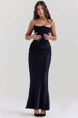 Corset Strapless Solid Midi Dress