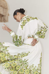 ZimmermaN Floral Lantern Sleeve Blouse ＆ High Waist Midi Skirt Set