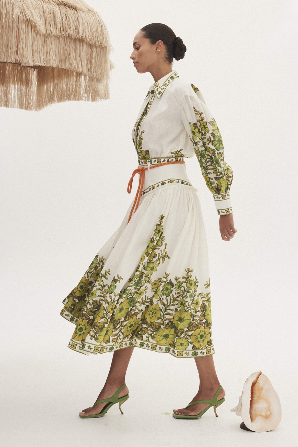 ZimmermaN Floral Lantern Sleeve Blouse ＆ High Waist Midi Skirt Set