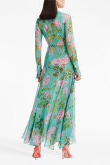 ZimmermaN Floral Lantern Sleeve Lapel Buckle Maxi Dress