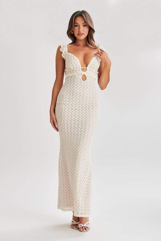 Muriel Ruffle Cut-out Knit Maxi Dress