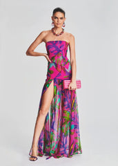 Pam Printed Strapless Slit Maxi Dress