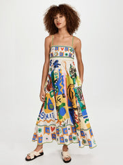 Soler Printed High Waisted Midi Sun Dress