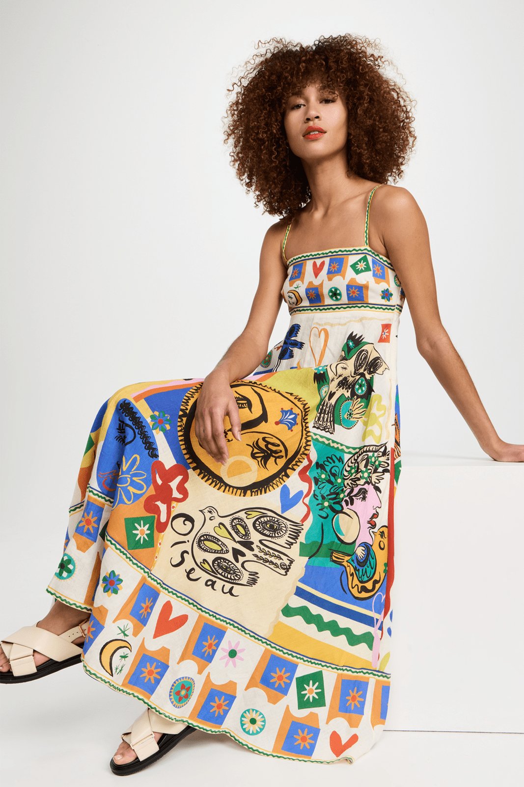 Soler Printed High Waisted Midi Sun Dress