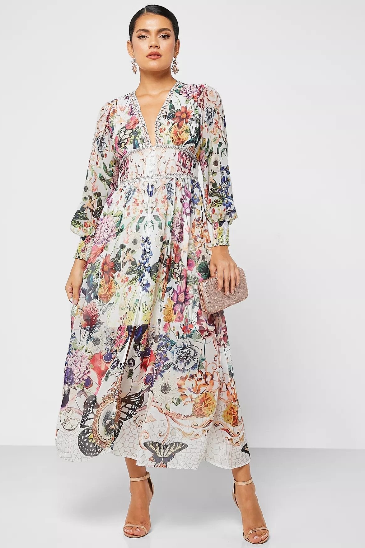 Yvette Printed V-neck Chiffon Maxi Dress