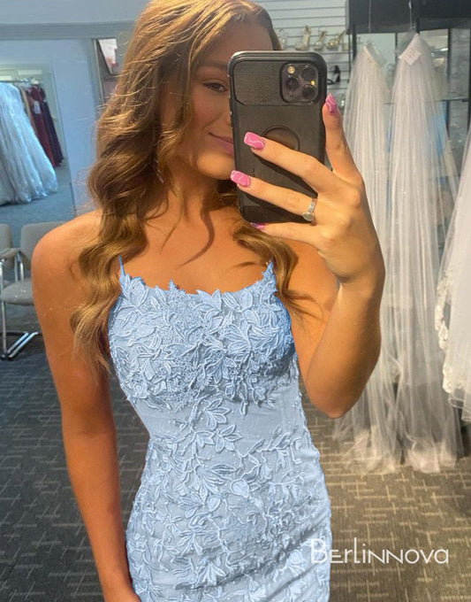 Bodycon Blue Homecoming Dress Backless Party Dress