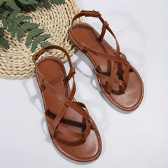 Women's Cross Strap Thong Sandals, Casual Solid Color Buckle Strap Sandals, Lightweight Beach Shoes