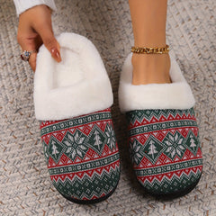 Cartoon Pattern Knitted Fuzzy Slippers, Soft Sole Flat Warm Home Lined Shoes, Winter Plush Christmas Cozy Shoes