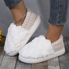 Colorblock Faux Fur Slippers, Casual Slip On Plush Lined Shoes, Comfortable Indoor Home Slippers