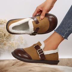 Colorblock Buckled Fuzzy Detail Slip On