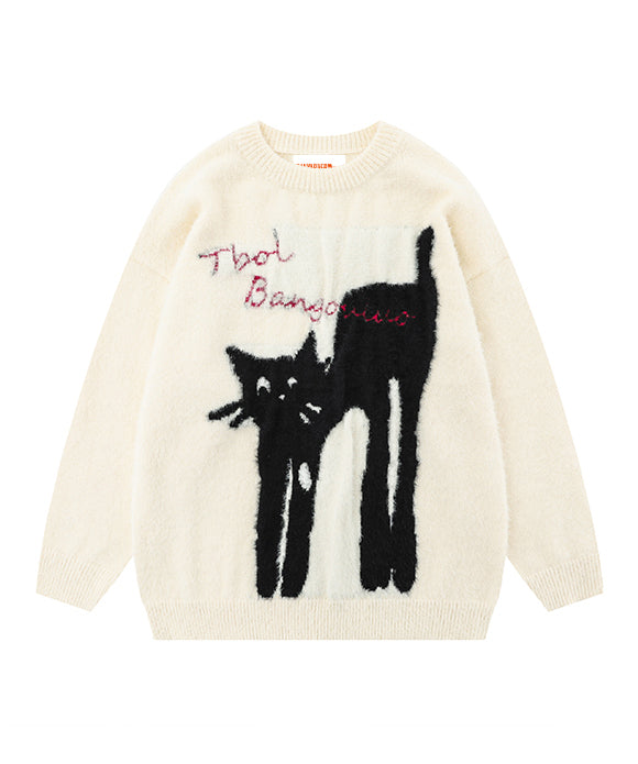 BAKYARDER Cat Graphic Knit Sweater