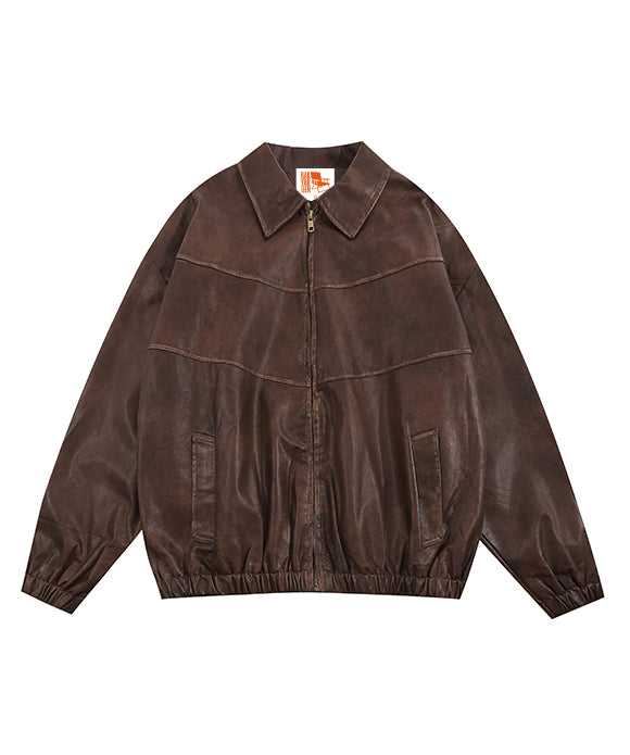 [Pre-Order]BAKYARDER Vintage Loose-Fit Leather Jacket