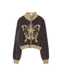 BAKYARDER Butterfly Contrast Zipper Cropped Women's Sweater