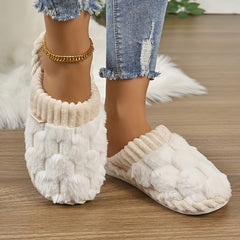 Colorblock Faux Fur Slippers, Casual Slip On Plush Lined Shoes, Comfortable Indoor Home Slippers