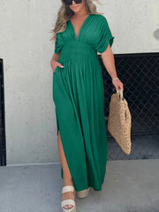 Summer Sale- Slit V-Neck Effortless Maxi Long Dress (Buy 2 Free Shipping)