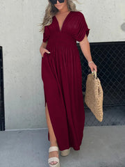 Summer Sale- Slit V-Neck Effortless Maxi Long Dress (Buy 2 Free Shipping)