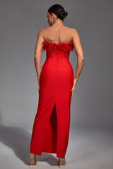 Naomi Red Feather Tassel Maxi Dress