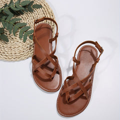 Women's Cross Strap Thong Sandals, Casual Solid Color Buckle Strap Sandals, Lightweight Beach Shoes