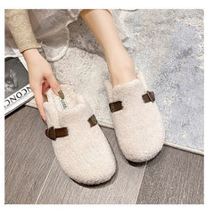 Pumps Fluffy Shoes Women's Outdoor All-Matching Fleece-Lined Warm Flat Bottom Gommino Trendy Birkenstock Lamb Wool Large Size Slippers