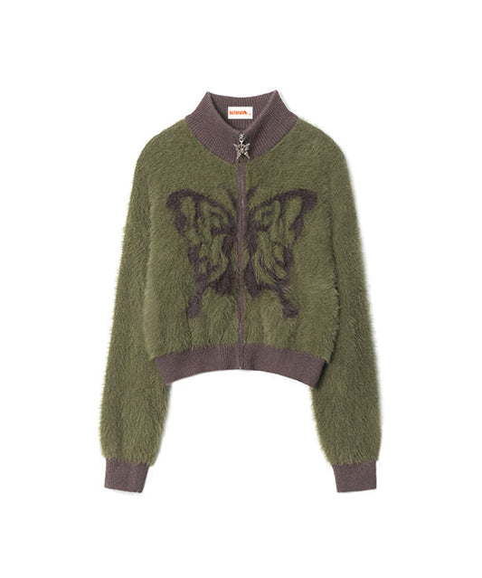 BAKYARDER Butterfly Contrast Zipper Cropped Women's Sweater