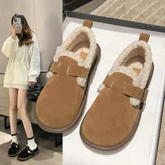 Plus Size Birkenstock Women2023Winter New Fashion Slip-on Cotton-Padded Shoes with Velvet Women's Flat Bread Peas Shoes Women