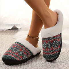 Cartoon Pattern Knitted Fuzzy Slippers, Soft Sole Flat Warm Home Lined Shoes, Winter Plush Christmas Cozy Shoes