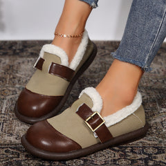 Colorblock Buckled Fuzzy Detail Slip On