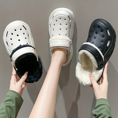 Solid Color Warm Home Slippers, Slip On Fuzzy Thermal Lined Platform Non-slip Shoes, Winter EVA Plush Cozy Shoes