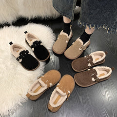 Plus Size Birkenstock Women2023Winter New Fashion Slip-on Cotton-Padded Shoes with Velvet Women's Flat Bread Peas Shoes Women