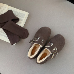 Women's Suede Leather Wool Lined Closed Toe Shoes Backless Warm Slippers