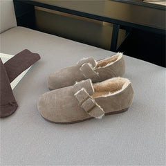 Women's Suede Leather Wool Lined Closed Toe Shoes Backless Warm Slippers