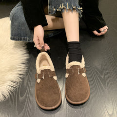 Plus Size Birkenstock Women2023Winter New Fashion Slip-on Cotton-Padded Shoes with Velvet Women's Flat Bread Peas Shoes Women