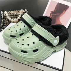 Solid Color Warm Home Slippers, Slip On Fuzzy Thermal Lined Platform Non-slip Shoes, Winter EVA Plush Cozy Shoes