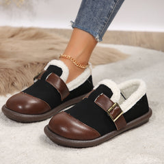 Colorblock Buckled Fuzzy Detail Slip On