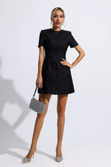 Astrid Black Jacquard Floral Mini Dress