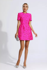 Astrid Pink Jacquard Floral Mini Dress