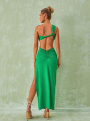 Berenice One Shoulder Cutout Maxi Dress In Green