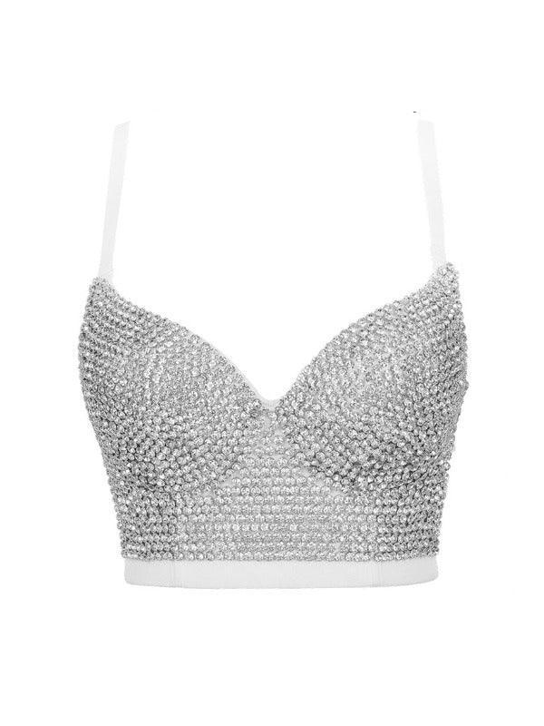 Brianna Crystal Bustier Top In White