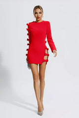 Briar Red Asymmetric Cutout Bow Mini Dress